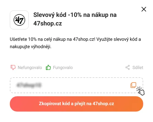 Návod jak zkopírovat slevový kód 47shop.cz