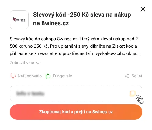 Návod jak zkopírovat slevový kód 8wines.cz