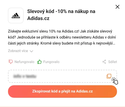 Návod jak zkopírovat slevový kód Adidas.cz