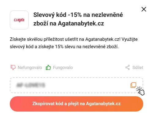 Návod jak zkopírovat slevový kód Agatanabytek.cz