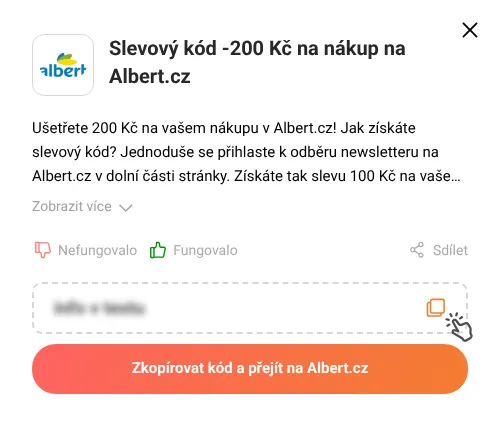 Návod jak zkopírovat slevový kód Albert.cz