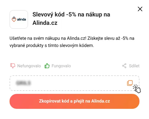 Návod jak zkopírovat slevový kód Alinda.cz