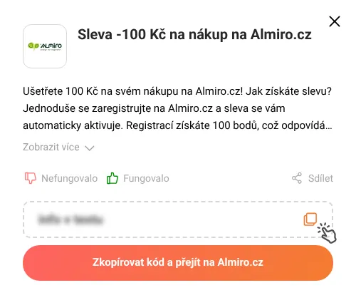 Návod jak zkopírovat slevový kód Almiro.cz