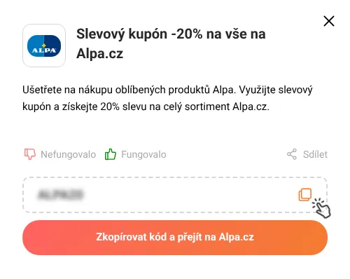 Návod jak zkopírovat slevový kód Alpa.cz