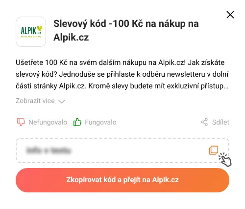 Návod jak zkopírovat slevový kód Alpik.cz