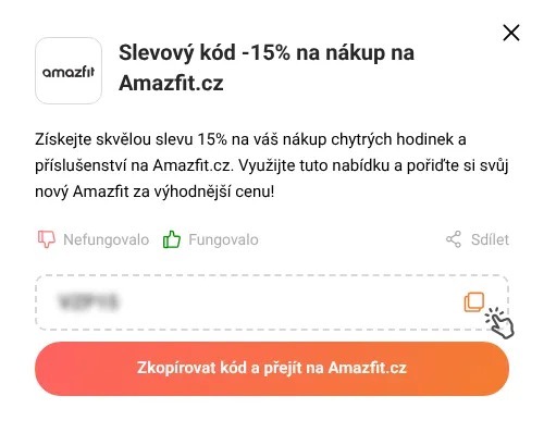 Návod jak zkopírovat slevový kód Amazfit.cz