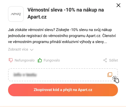 Návod jak zkopírovat slevový kód Apart.cz
