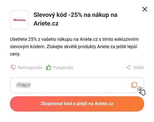 Návod jak zkopírovat slevový kód Ariete.cz