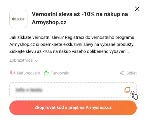 Návod jak zkopírovat slevový kód Armyshop.cz