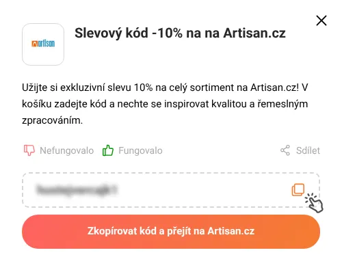 Návod jak zkopírovat slevový kupón Artisan.cz