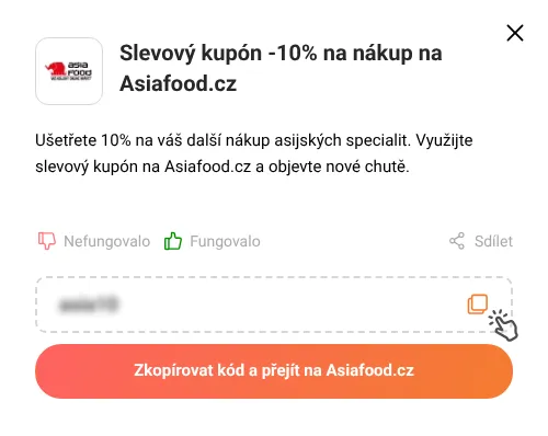 Návod jak zkopírovat slevový kupón Asiafood.cz