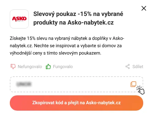 Návod jak zkopírovat slevový kupón Asko-nabytek.cz