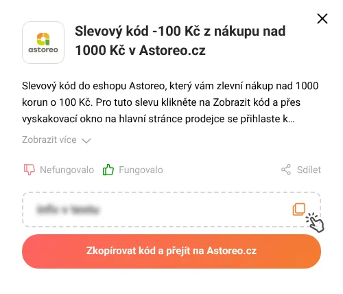 Návod jak zkopírovat slevový kupón Astoreo.cz