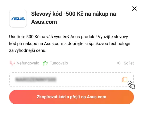 Návod jak zkopírovat slevový kód Asus.com
