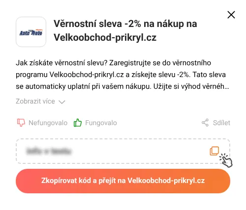 Návod jak zkopírovat slevový kód Velkoobchod-prikryl.cz