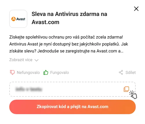 Návod jak zkopírovat slevový kód Avast.com