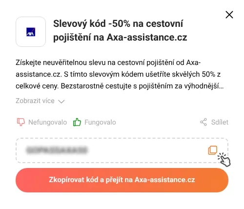 Návod jak zkopírovat slevový kód Axa-assistance.cz