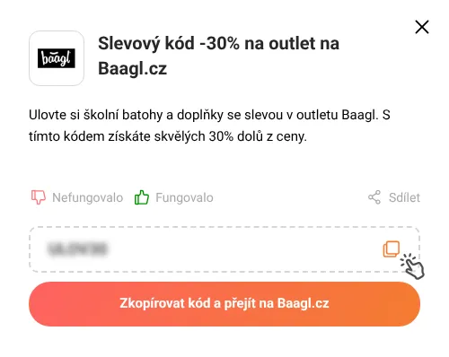 Návod jak zkopírovat slevový kód Baagl.cz