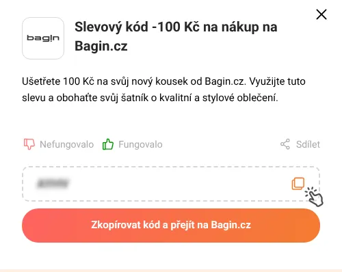Návod jak zkopírovat slevový kód Bagin.cz