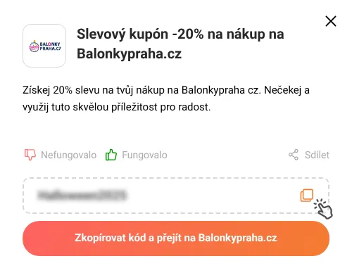 Návod jak zkopírovat slevový kód Balonkypraha.cz