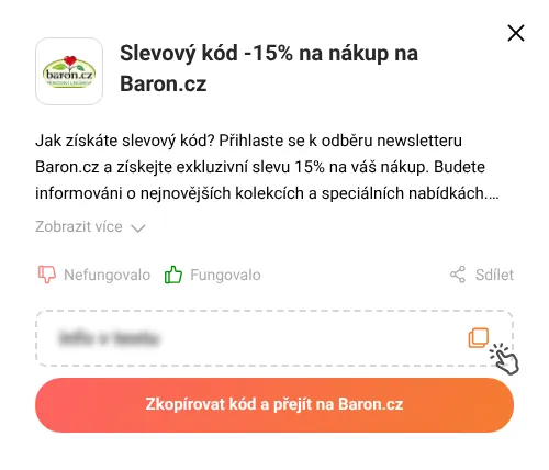 Návod jak zkopírovat slevový kupón Baron.cz