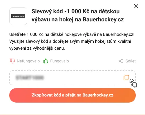 Návod jak zkopírovat slevový kód Bauerhockey.cz