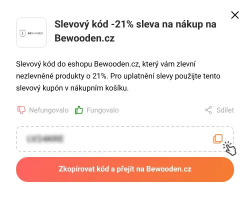 Návod jak zkopírovat slevový kód Bewooden.cz