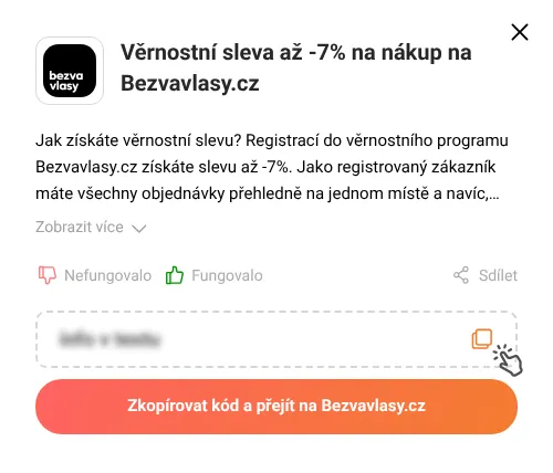 Návod jak zkopírovat slevový kód Bezvavlasy.cz