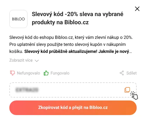 Návod jak zkopírovat slevový kód Bibloo.cz