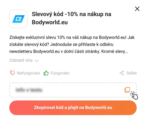 Návod jak zkopírovat slevový kód Bodyworld.eu