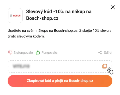 Návod jak zkopírovat slevový kód Bosch-shop.cz