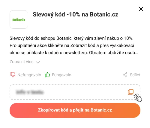 Návod jak zkopírovat slevový kupón Botanic.cz