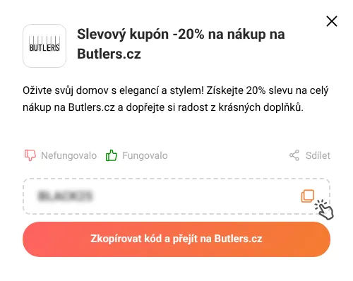 Návod jak zkopírovat slevový kód Butlers.cz