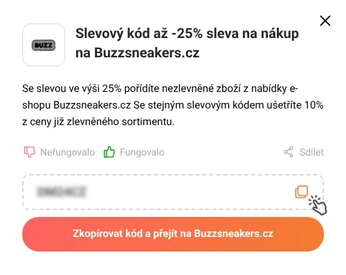 Návod jak zkopírovat slevový kód Buzzsneakers.cz