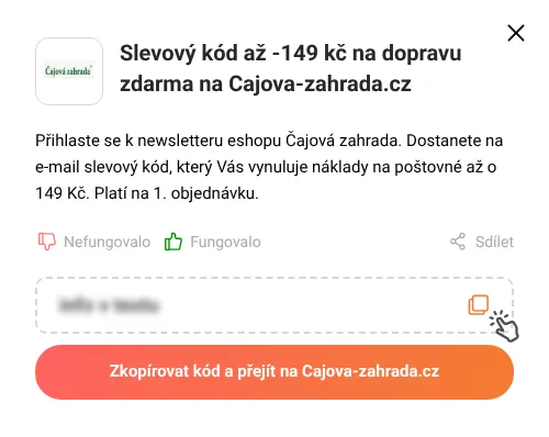 Návod jak zkopírovat slevový kupón Cajova-zahrada.cz