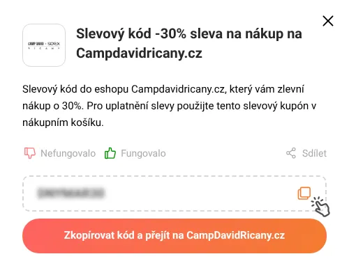 Návod jak zkopírovat slevový kód CampDavidRicany.cz