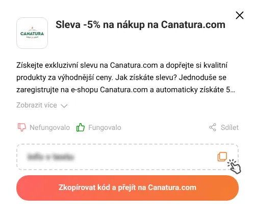 Návod jak zkopírovat slevový kód Canatura.com