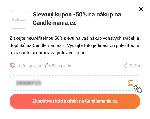 Návod jak zkopírovat slevový kód Candlemania.cz