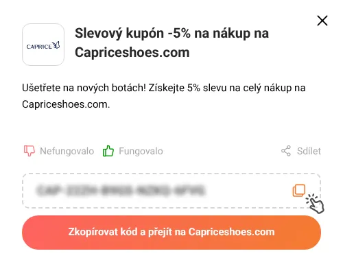 Návod jak zkopírovat slevový kód Capriceshoes.com