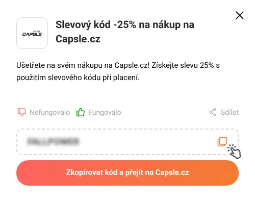 Návod jak zkopírovat slevový kód Capsle.cz