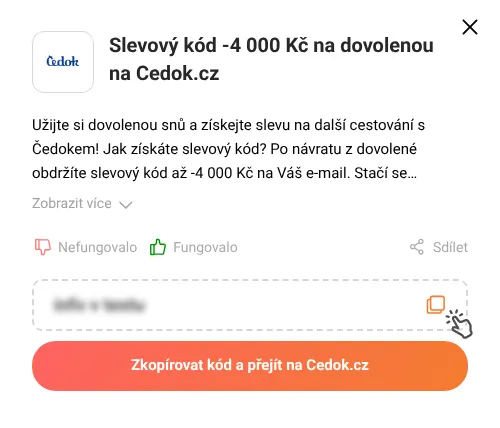 Návod jak zkopírovat slevový kód Cedok.cz