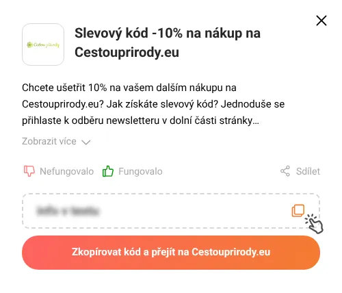 Návod jak zkopírovat slevový kupón Cestouprirody.eu