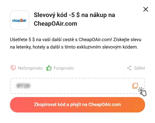 Návod jak zkopírovat slevový kód CheapOAir.com