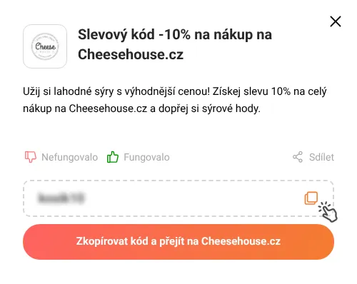 Návod jak zkopírovat slevový kupón Cheesehouse.cz