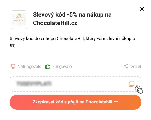 Návod jak zkopírovat slevový kupón Chocolatehill.cz