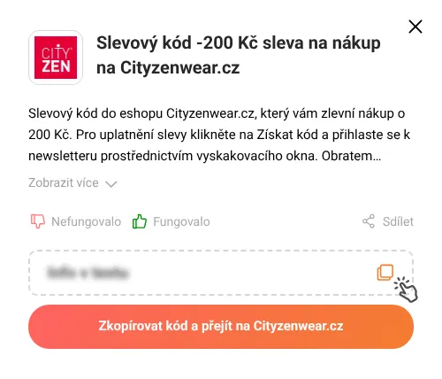 Návod jak zkopírovat slevový kód Cityzenwear.cz