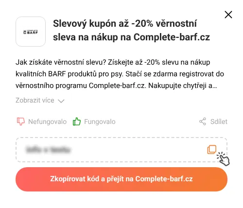 Návod jak zkopírovat slevový kupón Complete-barf.cz