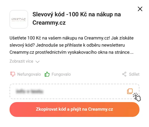 Návod jak zkopírovat slevový kupón Creammy.cz