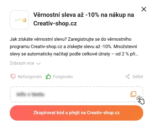 Návod jak zkopírovat slevový kupón Creativ-shop.cz