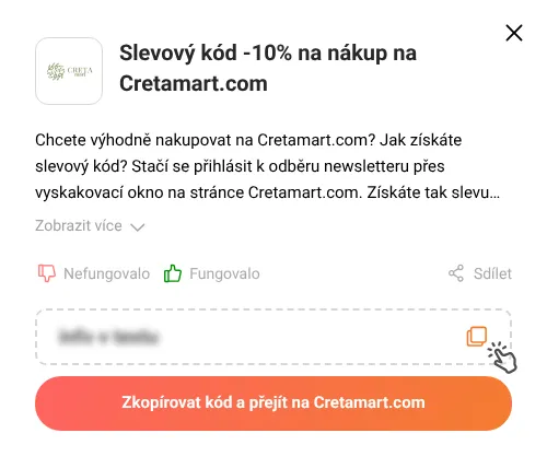 Návod jak zkopírovat slevový kód Cretamart.com